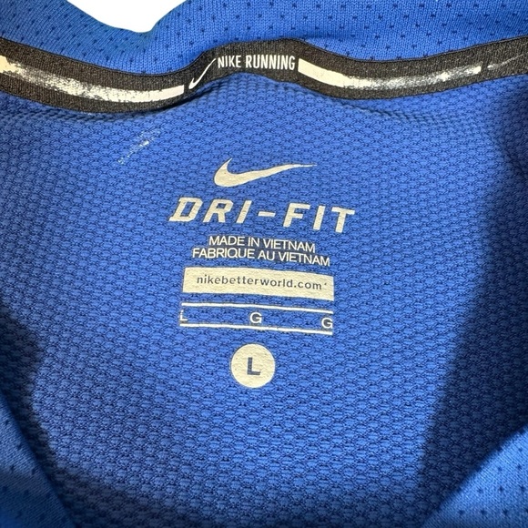 Nike T Shirt  Mens Large Running Crew Neck Swoosh Logo Blue Perforated - Picture 7 of 13